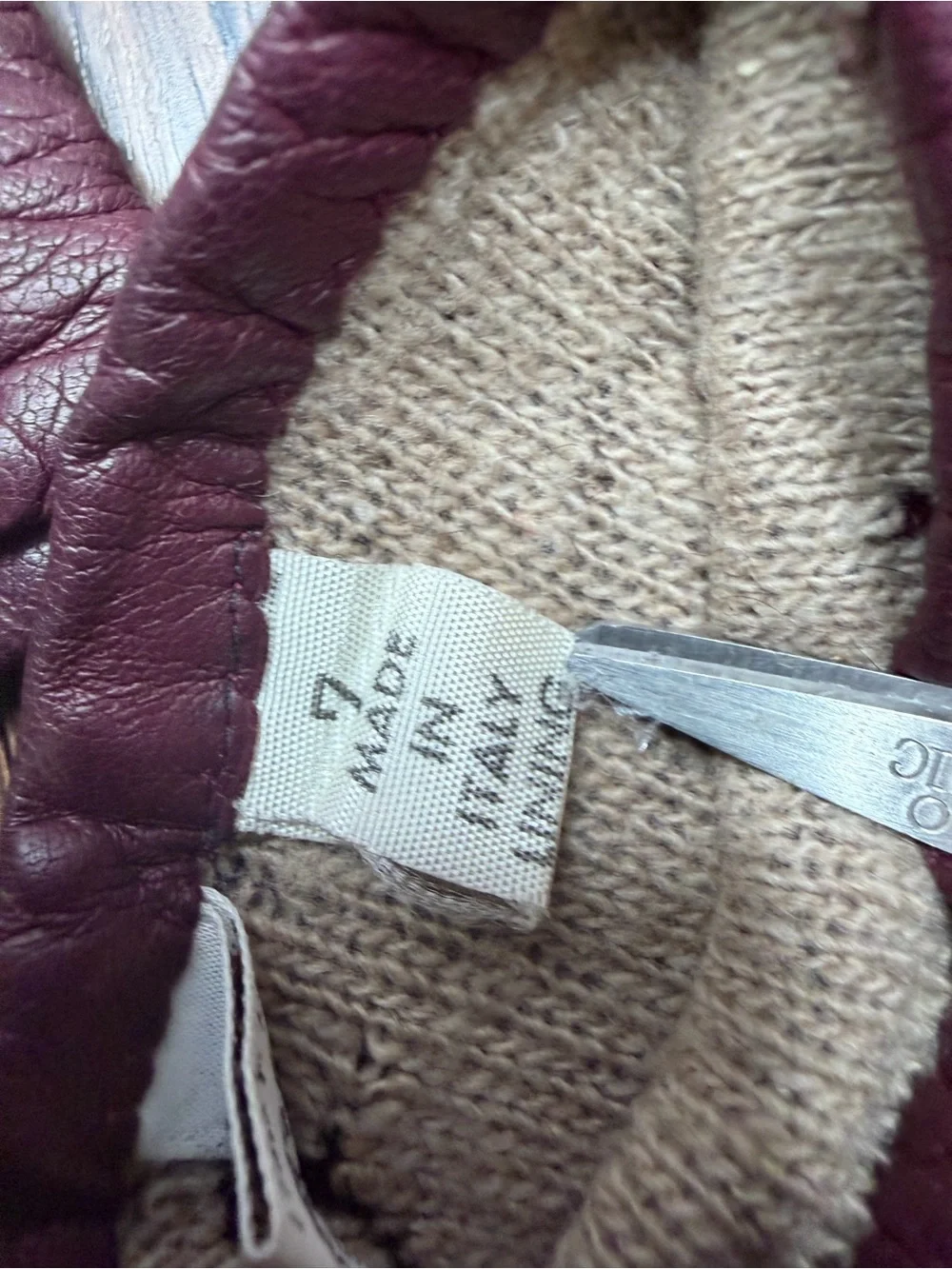 Vintage B ALTMAN CO Burgundy Leather cashmere Gloves 7